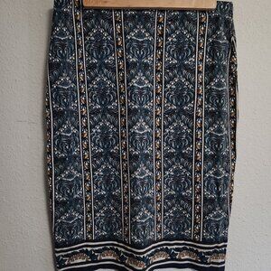 Max Studio | Pattern Stripe Teal Navy Gold Skirt Large